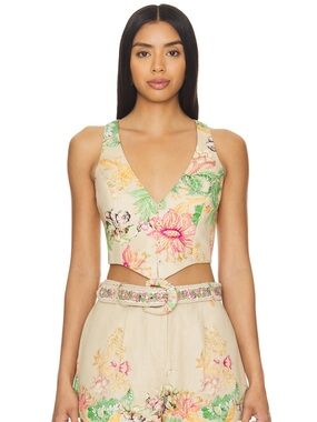 HEMANT & NANDITA x Revolve Beige Floral V-Neck Crop